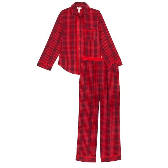 NEW Victoria’s Secret PINK Red Flannel Long Pajama Set Size MEDIUM M Top & Pants - Picture 1 of 4